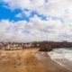 Panoramic view on Atlantic ocean beach in small Morrocan town Iguer Ouzrou