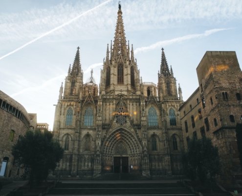 Spain, Barcelona, view to Barcelona Cathedral in the Gothic Quarter