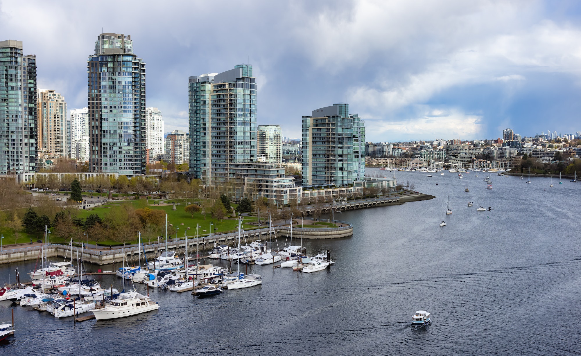 Aerial View of Vancouver Downtown City in False Creek, British Columbia, Canada